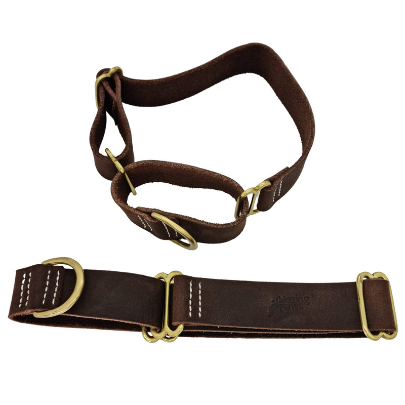 BlazingPaws® Vibrington Martingale Leather Dog Collar, Slip-On, Adjustable, for Large XL XXL Dogs, 1.5 Inch Wide in Colorful Thick Distressed Leather Shades (Brown, L: Neck Size 15-19 Inches) Brown - PawsPlanet Australia