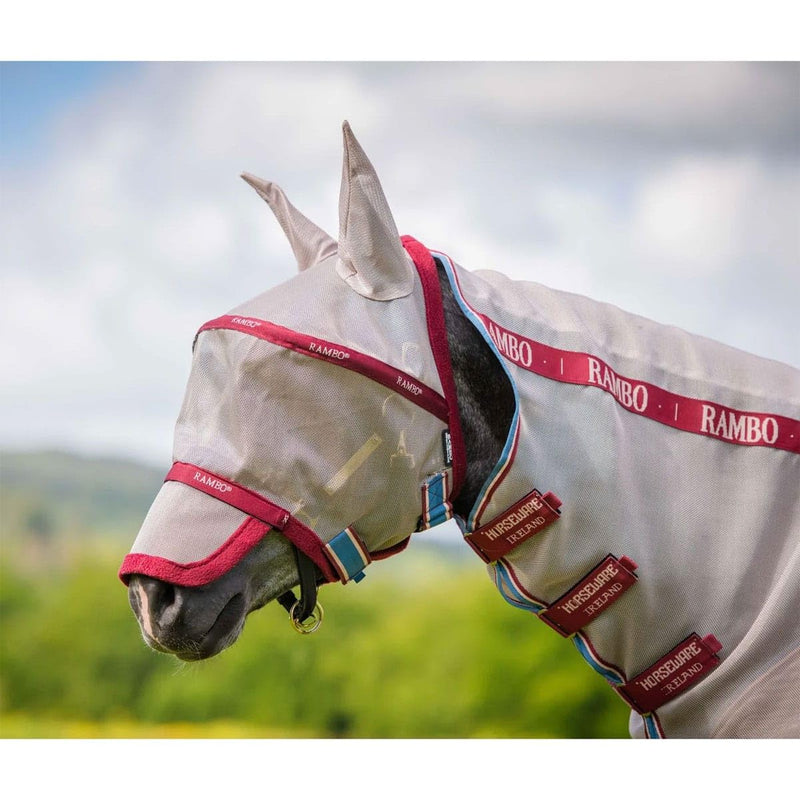 Rambo Rambo Plus Fly Mask Oatmeal/Cherry PONY - PawsPlanet Australia