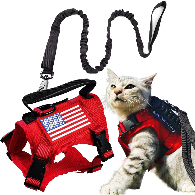 Tactical Cat Harness and Leash for Walking Escape Proof, Adjustable Military K9 Pet Vest Harness Easy Control for Large Cat, Puppy and Small Dog (Red) Red