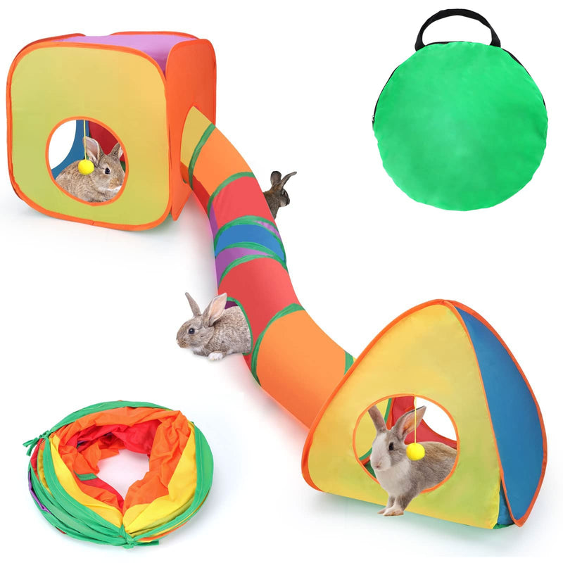 BWOGUE Bunny Tunnels & Tubes Collapsible Rabbit Hideout Tube and Foldable Cubes Playground Small Animal Activity Hideaway for Dwarf Rabbits Bunny Guinea Pigs Kitty - PawsPlanet Australia