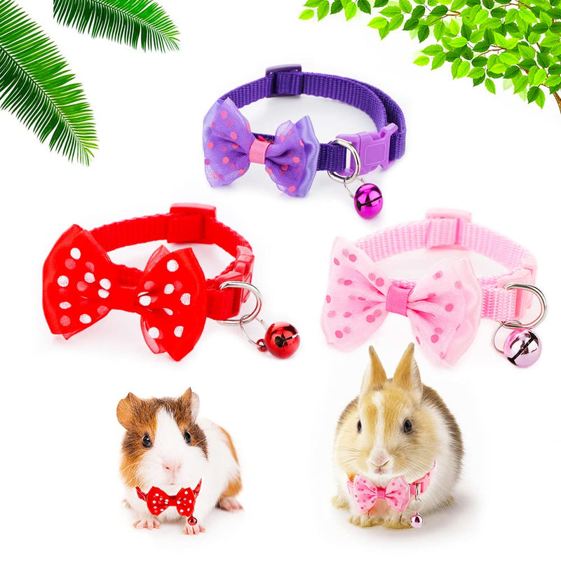 3 Pcs Rabbit Adjustable Collars with Bell, Guinea Pig Bow-Knot Cute Collar, Small Animal Exercise and Interaction Accessories (Colors May Vary) - PawsPlanet Australia