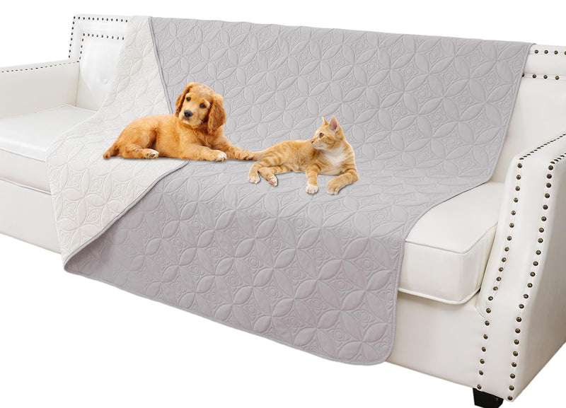 Waterproof Dog Blanket, 52x82 inches Pet Couch Covers for Sofa, Bed Furniture Protector from Dogs Washable and Reversible-Lightgrey+Cream Lightgrey+cream - PawsPlanet Australia