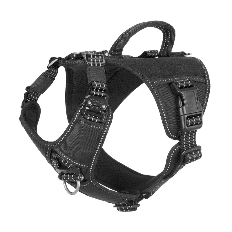 ICEFANG GN8 Quick-Moving Tactical Dog Harness with Handle ,Reflective in Training Walking K9 Vest,No-Pull Front Lead ,5-Points Adjustable,Hook and Loop Panels Small (Pack of 1) Black