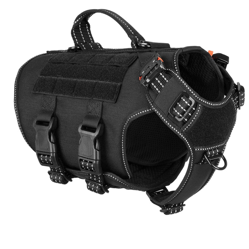 ICEFANG Reflective GN3 Tactical Dog Harness with 6X Buckles,for Small Sized Dogs,Dog Molle k9 Vest,Adjustable Pet Harness,No-Pulling Front Leash Clip (S (22"-27" Chest), Black) Small (Pack of 1) - PawsPlanet Australia