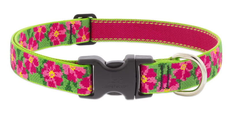 Lupine Dog Collar 1" Wide Petunias Adjusts from 12" to 20" 1"wide, adjusts 12-20-inches