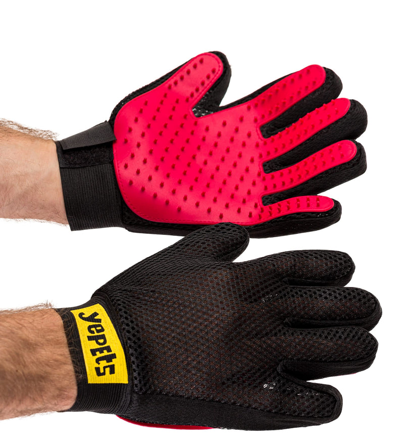 PAIR of Low-Cost Pet Grooming Gloves - Superior Care for Your Furry Friends. Ideal for Grooming, Deshedding, Bathing & Massaging Your Dogs & Cats with Long/Short/Curly Fur - RED - PawsPlanet Australia