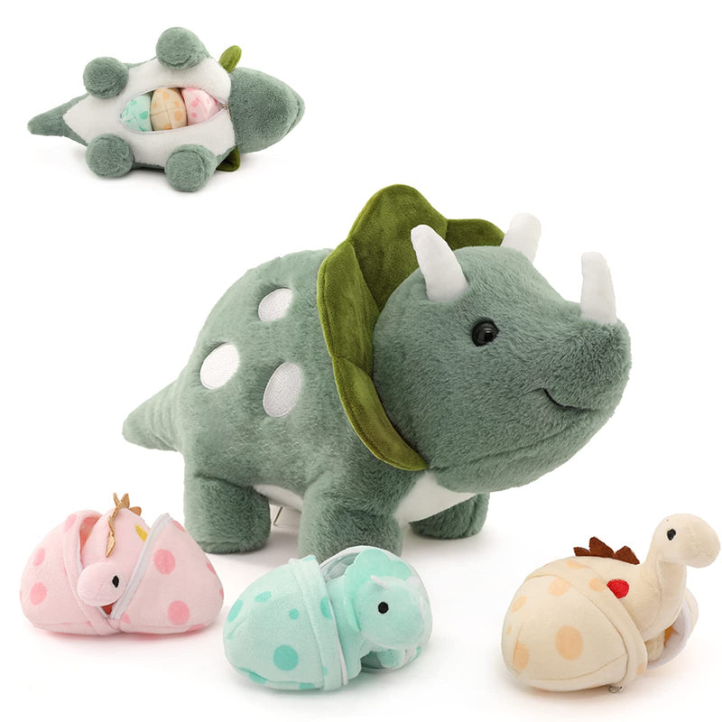 Karister 17.6in Plush Dinosaur Stuffed Animals,A Mommy Dinosaur with 3 Baby Dinosaurs,Triceratops, Tyrannosaurus Rex and Diplodocus. Triceratops - PawsPlanet Australia