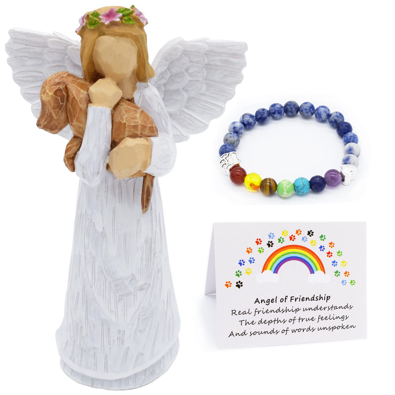 Angel of Friendship Dog Memorial Gifts, Pet Sympathy Gift, Loss of Dog Gifts, Passed Away Dog Gifts, Angel Figurines Dog Remembrance Gift with 7 Chakra Pet Memorial Rainbow Bridge Bracelet White #2 - PawsPlanet Australia