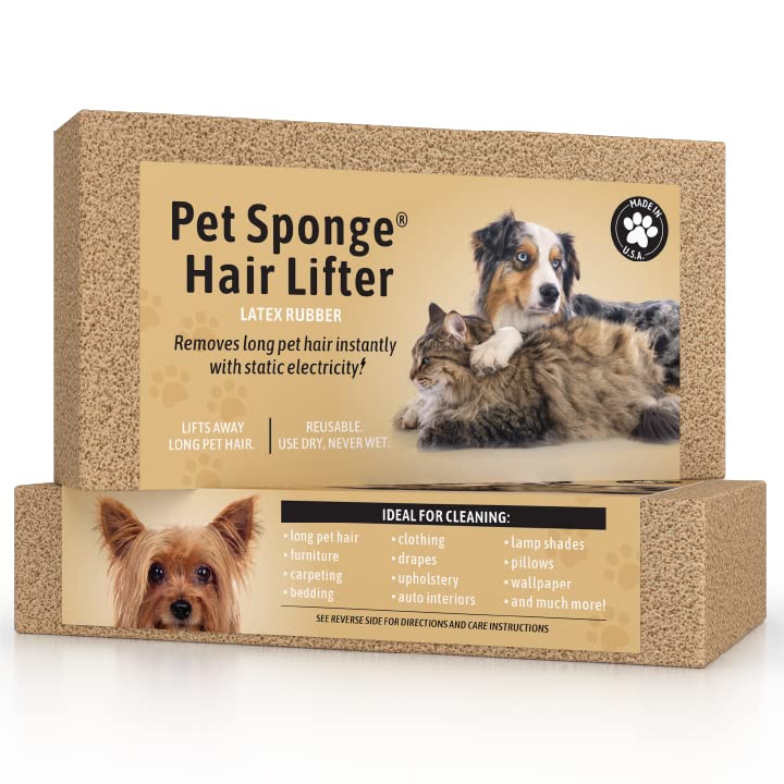 Pet Sponge Hair Lifter 3 Pack Remove Dog, Cat and Other Pet Hair from Furniture, Carpet, Bedding and Clothing - 3 Sponges All Natural Latex Rubber, Made in The USA - PawsPlanet Australia