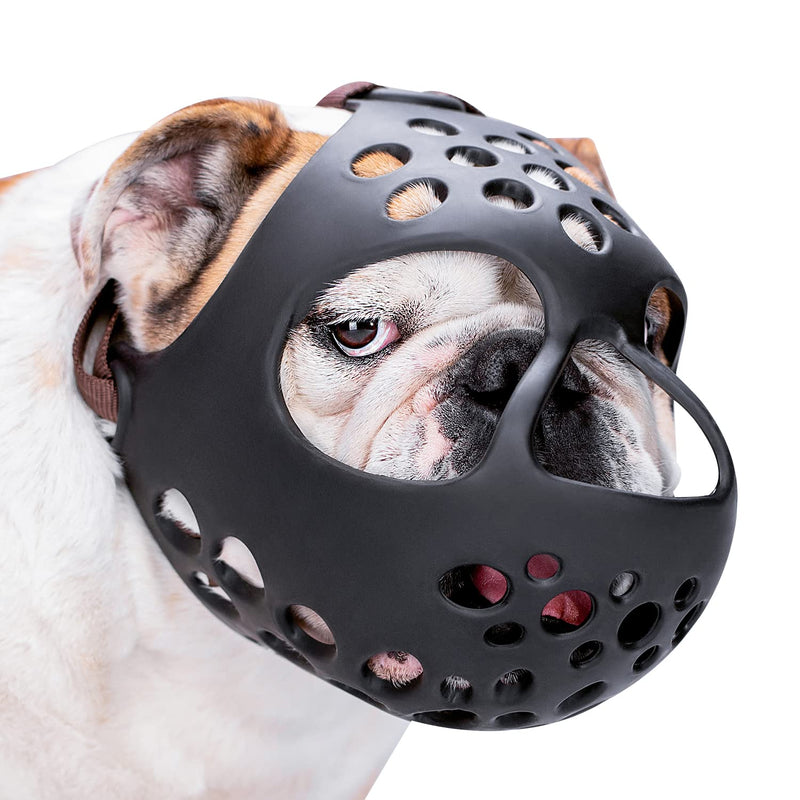 BARKLESS Short Snout Dog Muzzle, Soft Silicone Flat Faced Muzzle for French Bulldog Shih Tzu and Pug for Biting Chewing Licking and Grooming, Allows Panting Black XL（Head 20-22½"） - PawsPlanet Australia