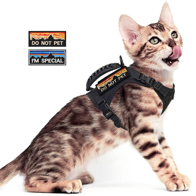 Tactical Cat Harness for Walking Escape Proof,Adjustable Pet Vest Harness,Soft Mesh Padding Large Cat,Small Dog with Quick-Release Buckle and Rubber Handle L Black - PawsPlanet Australia