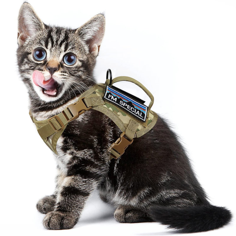 Tactical Cat Harness for Walking, Adjustable Escape Proof Pet Vest for Large Cat,Easy Control Breathable Cat Vest with Handle?Molle Patches (camo Khaki, L) camo khaki - PawsPlanet Australia