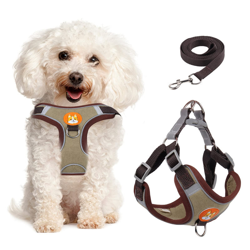 Dog Harness for Small Dogs, Adjustable No Pull Harness for Small Dogs Comfort Reflective Small Dog Harness and Leash Set with 2 Leash Clips, Puppy Dog Vest Harness for Small Medium Dogs L (ref: 15.4 to 22.0 lbs) Brown - PawsPlanet Australia