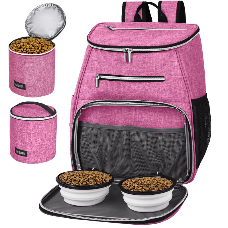 BAGLHER丨Dog Travel Bag Backpack, Airline Approved Pet Supplies Backpack, Dog Travel Backpack with 2 Silicone Collapsible Bowls and 2 Food Baskets Pink - PawsPlanet Australia