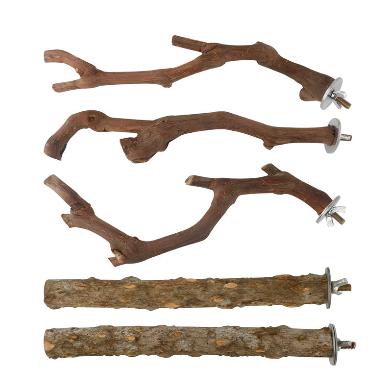 5PCS Bird Perch Stand Natural Wooden Parrot Stand Branch,3 Grape Wood Perch,2 Stand,Paw Grinding Fork Parakeet Chewing Stick Exercise Training Branches for Cockatiels,Small Medium Birds - PawsPlanet Australia