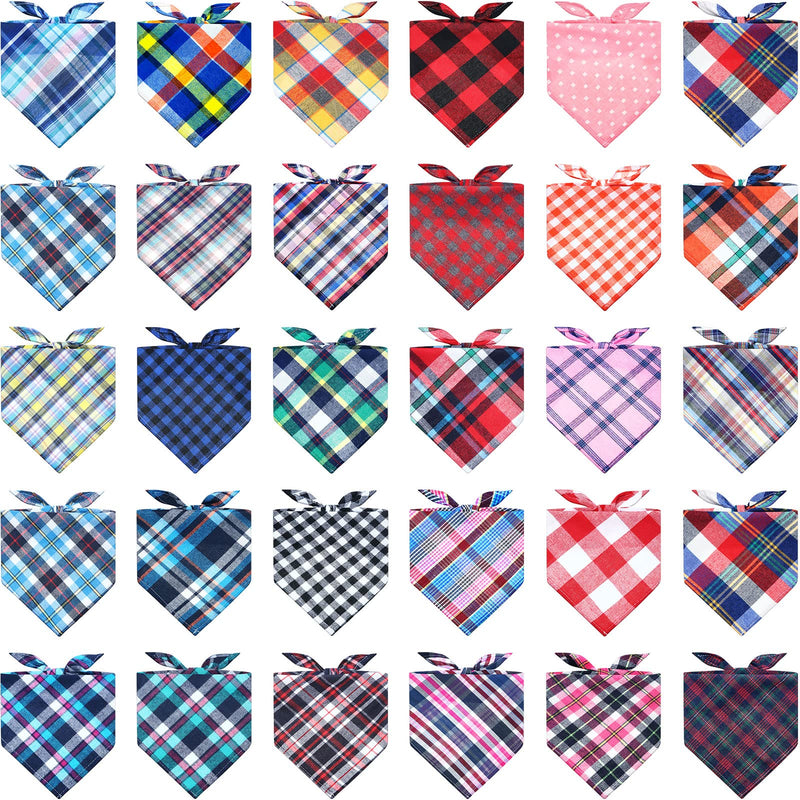 Tegeme 50 Pcs Christmas Triangle Pattern Dog Accessories - Washable Bandanas with Drool Guards for Small to Large Dogs. Boys & Girls, Christmas, Plaid - PawsPlanet Australia