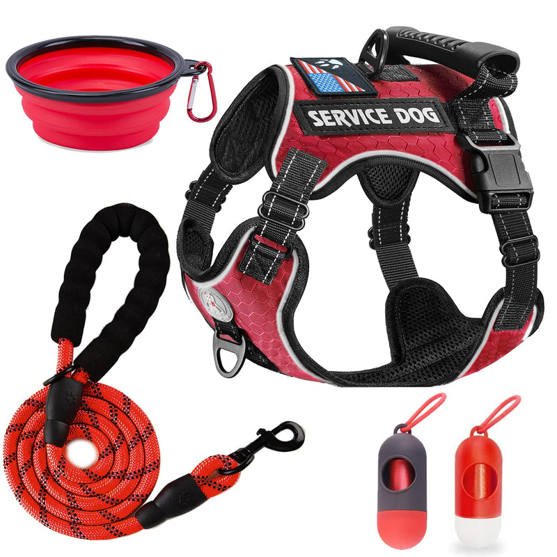 Cymiler Service Dog Vest,No-Pull Dog Harness and Leash Set,Adjustable Oxford Reflective Service Dog Vest Harness with Handle for Outdoor Walking Training,Easy Control for Small Medium Large Dogs Medium (Pack of 1) Red - PawsPlanet Australia