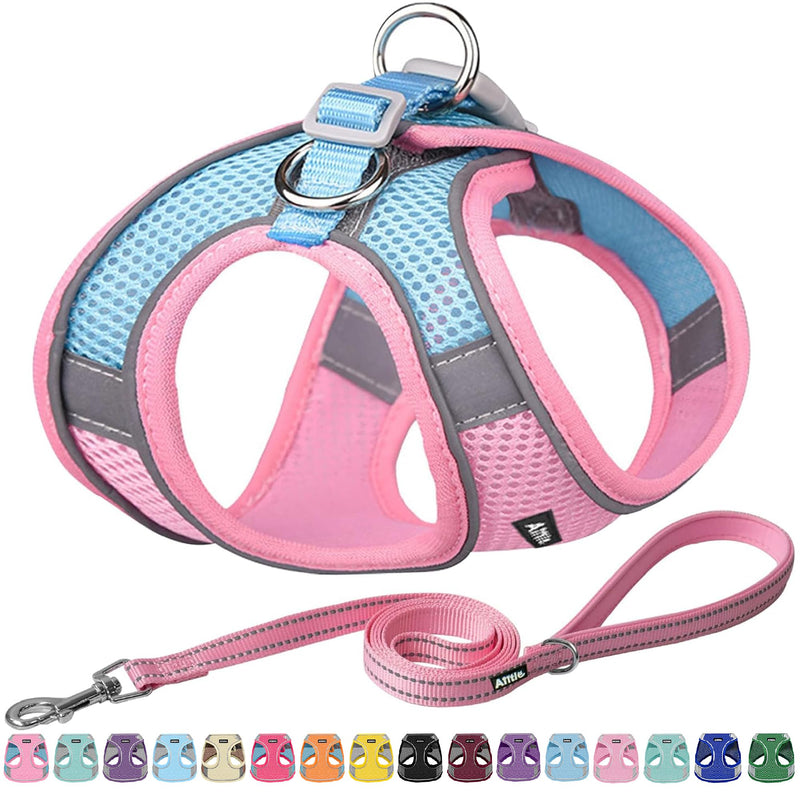 AIITLE Step in Dog Harness and Leash Set - No Pull Escape Proof Vest Harnesses with Soft Mesh and Reflective Bands, Adjustable Pet Outdoor Harnesses for Small and Medium Dogs Pink M M(Chest: 16 - 18") Pink-Blue - PawsPlanet Australia