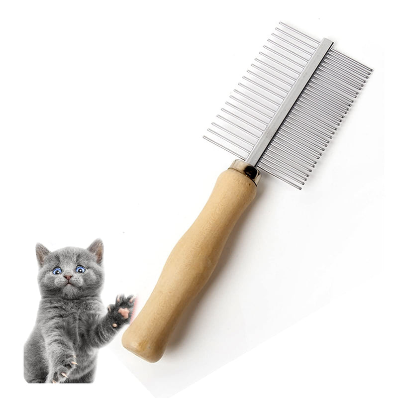Dog Cat Pet Comb Double-Sided Grooming Brush Metal Comb for Loosening up Removing Mats Debris Tangles and Knots Wooden Handle Stainless Steel Tooth Perfect for Honghair Pets Double-Sided Teech