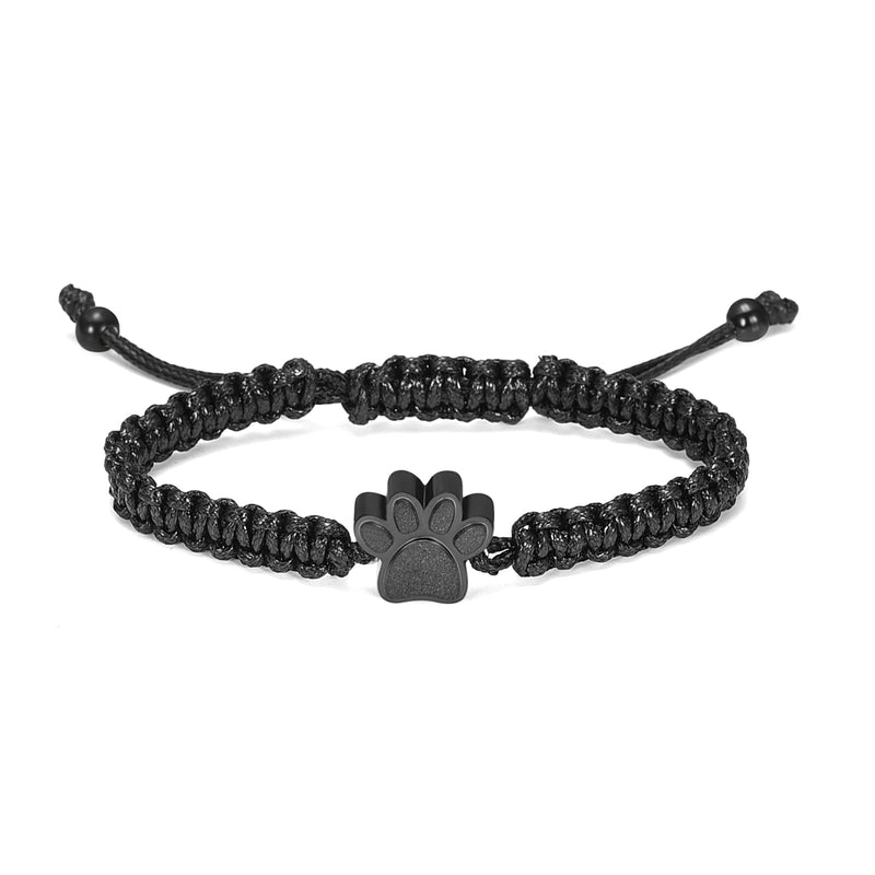 constantlife Cremation Bracelet for Pets Ashes - Dog Paw Pendant Bangle Stainless Steel Memorial Urn Jewelry Black Rope-Black - PawsPlanet Australia