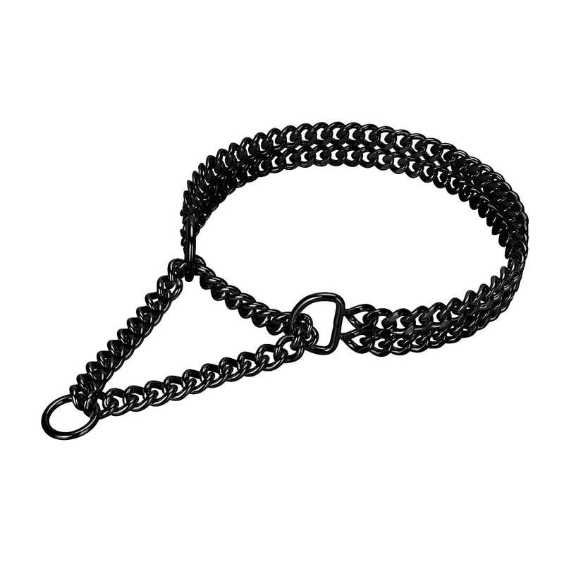 Black Dog Chain Collar Stainless Steel Black Dog Collar Adjustable Walking, Metal Cuban Link Dog Collar Chew Proof Double Row Chain Dog Collar for Large Small Medium Dogs L 22"-24" - PawsPlanet Australia