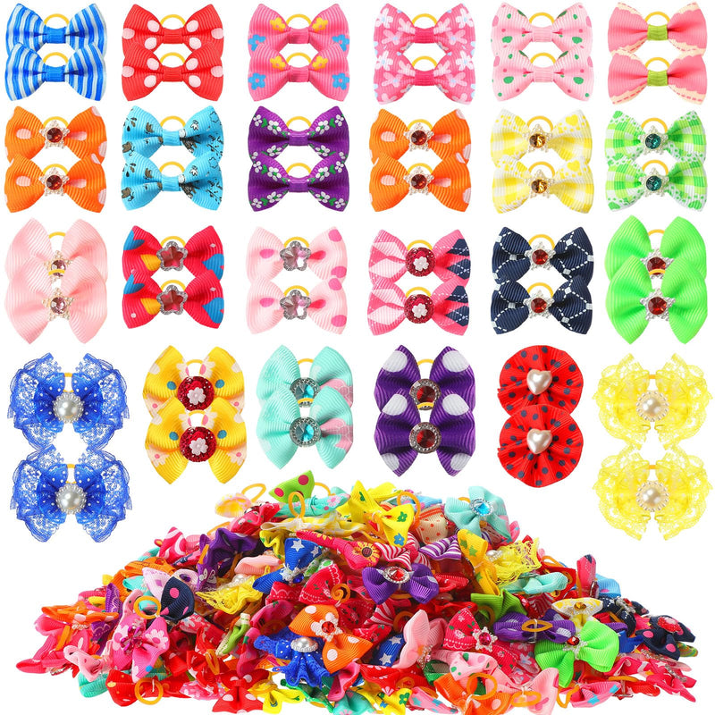 Reginary 300 Pack Dog Bows Grooming Cute Dog Hair Bows Girl with Rubber Bands Small Puppy Bowknots Colorful Hair Accessories for Puppies Pets Gift Classic Style - PawsPlanet Australia
