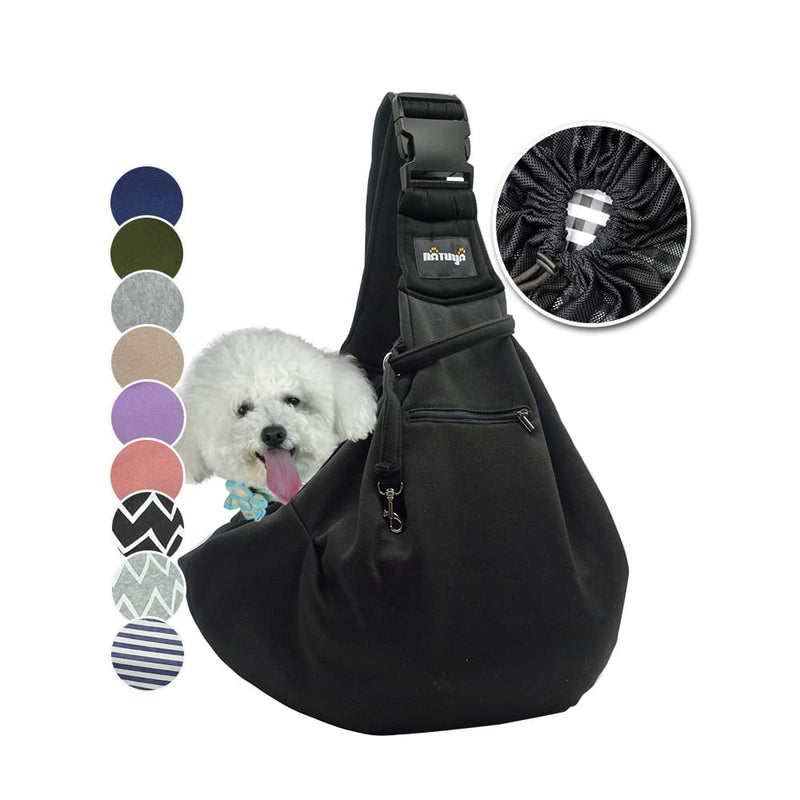 NATUYA Pet Dog Sling Carrier - Dog Sling with Net Bag for Carrier Dogs Cats-Hands Free Pet Bag-Buckle net Pocket pet Bag (Black) Black - PawsPlanet Australia