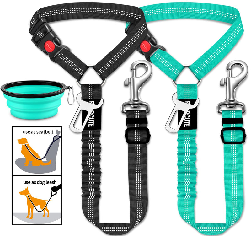 3 Piece Dog Car Seat Belt Set - Retractable Adjustable Pet Seatbelts for Vehicle Headrests - Heavy Duty, Elastic & Durable Car Harness for Dogs 01-Black+Lotus - PawsPlanet Australia