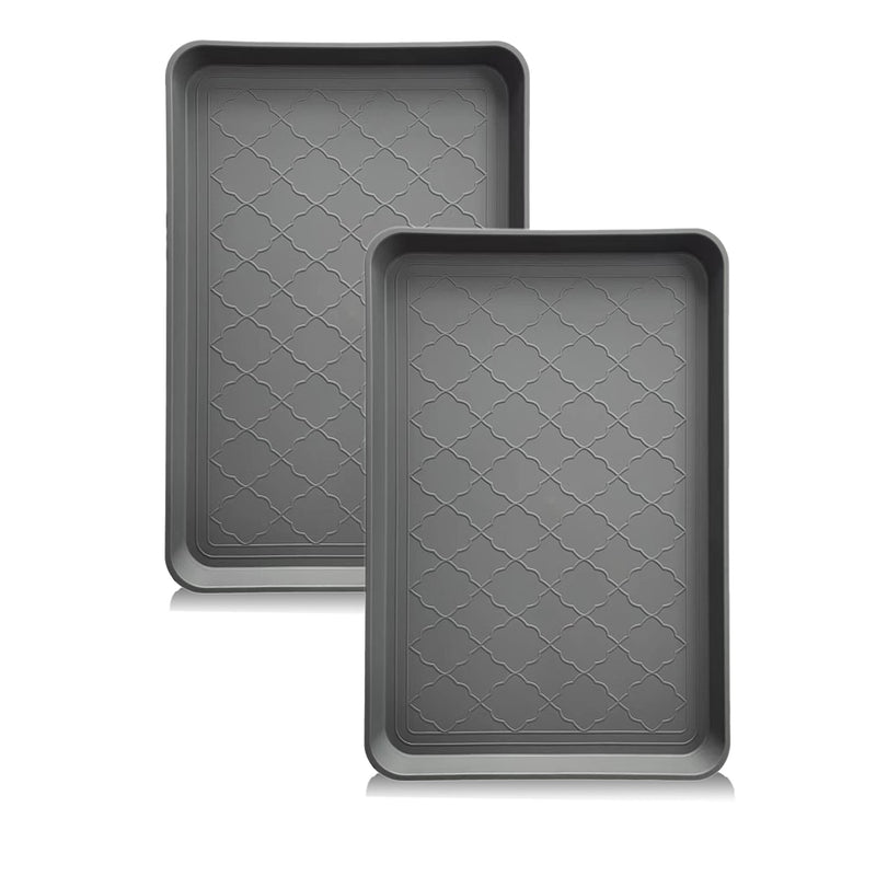 PetLike Boot Tray for Entryway Indoor, Pet Food Mat, 23 x 15.5 inch 2 Packs, Waterproof Rubber Shoe Tray for Indoor and Outdoor, Multi-Purpose Trays for Boots, Shoes, Pets, Garden 23x15.5 INCH Gray - PawsPlanet Australia