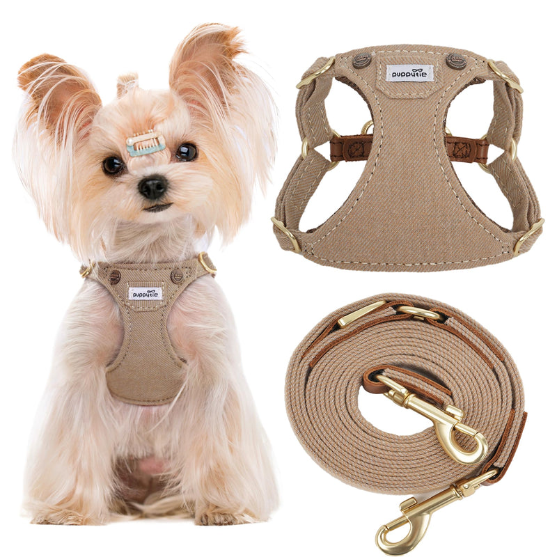 Puppytie No Pull xs Dog Harness with Multifunction Dog Leash,Soft Adjustable No Choke Escape Proof Pet Harness Vest,Denim Mocha Brown,XXS XXS Pocket-Brown - PawsPlanet Australia