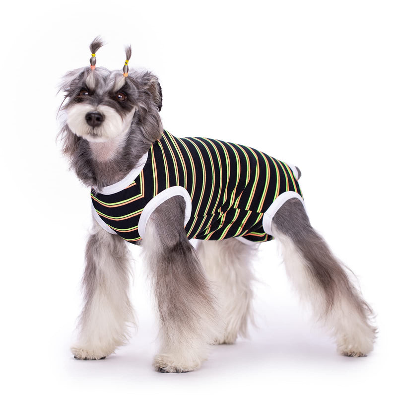 Puppy Striped Recovery Suit for Female Male Dogs Cats,Zip Up Dog Onesie Recovery Shirt Abdominal Wounds,Professional Spay Neuter Dog Pet Bodysuit After Surgery Wear Anti Licking Wounds L Black striped - PawsPlanet Australia