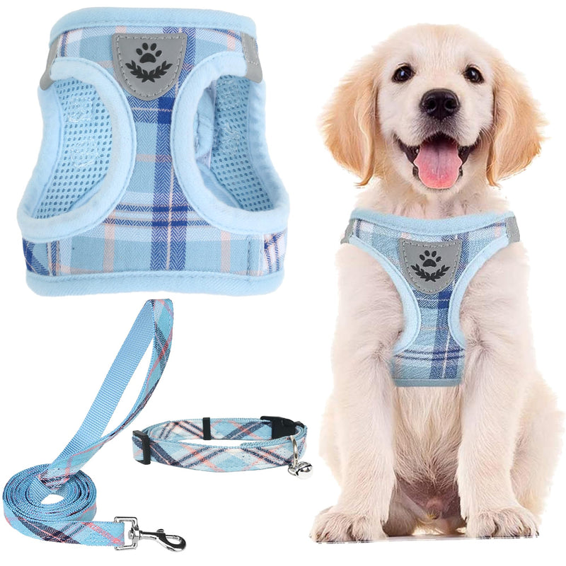PUPTECK Adjustable Dog Harness Collar and Leash Set Step in No Pull Pet Harness for Small Medium Dogs Puppy and Cats Outdoor Walking Running, Soft Mesh Padded Reflective Vest Harnesses, Blue M M (CHEST 16"-18") - PawsPlanet Australia