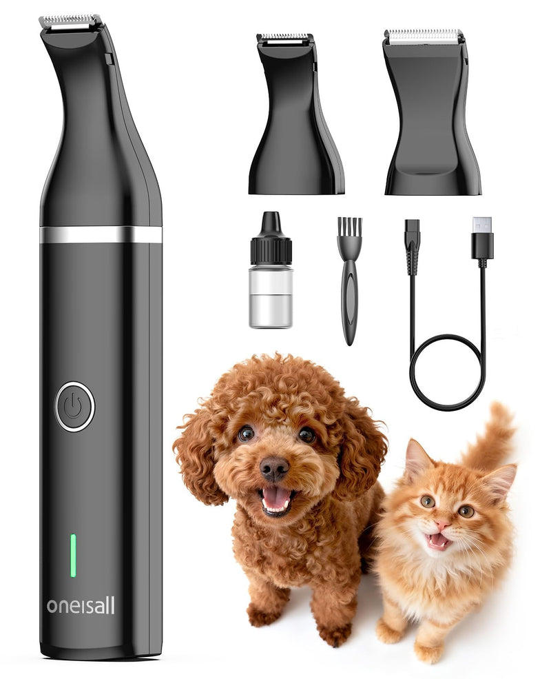 oneisall Dog Clippers with Double Blades,Cordless Small Pet Hair Grooming Trimmer,Low Noise for Trimming Dog's Hair Around Paws, Eyes, Ears, Face, Rump (Black) Black - PawsPlanet Australia