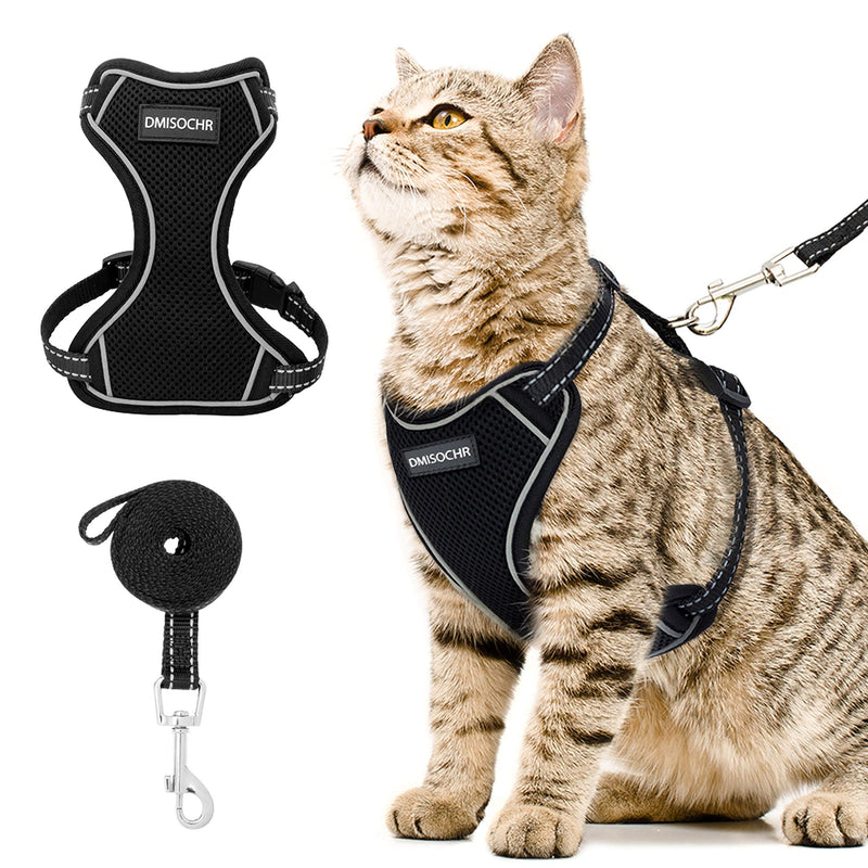 Cat Harness and Leash Set for Walking Escape Proof - Reflective Adjustable Cat Vest Harness for Small to Large Cat Puppy - Cute Mesh Breathable Soft Cat Full Body Harness M (neck:11"-14.3" chest:16"-20") Black - PawsPlanet Australia