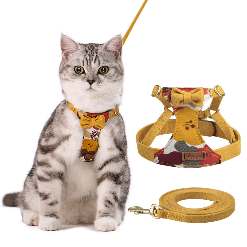 Cat Harness Leash for Walking Soft Adjustable Escape Proof Ultra Light Breathable Cat Vest for Kitten or Cats,Yellow,XS