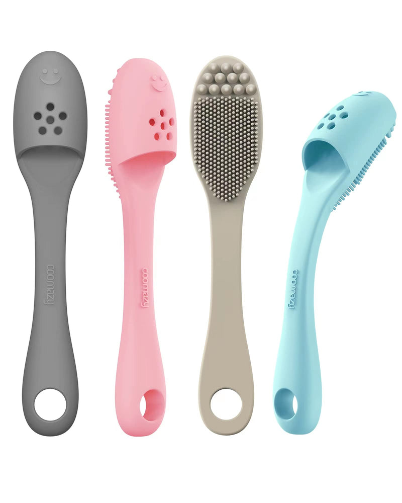 Coomazy Dog Finger Toothbrush, Dog Tooth Brushing Kit with Food Grade Silicone, Easily Clean Teeth Dirt, Design for Large Dogs, 4-Packs Pink+beige+grey+blue - PawsPlanet Australia