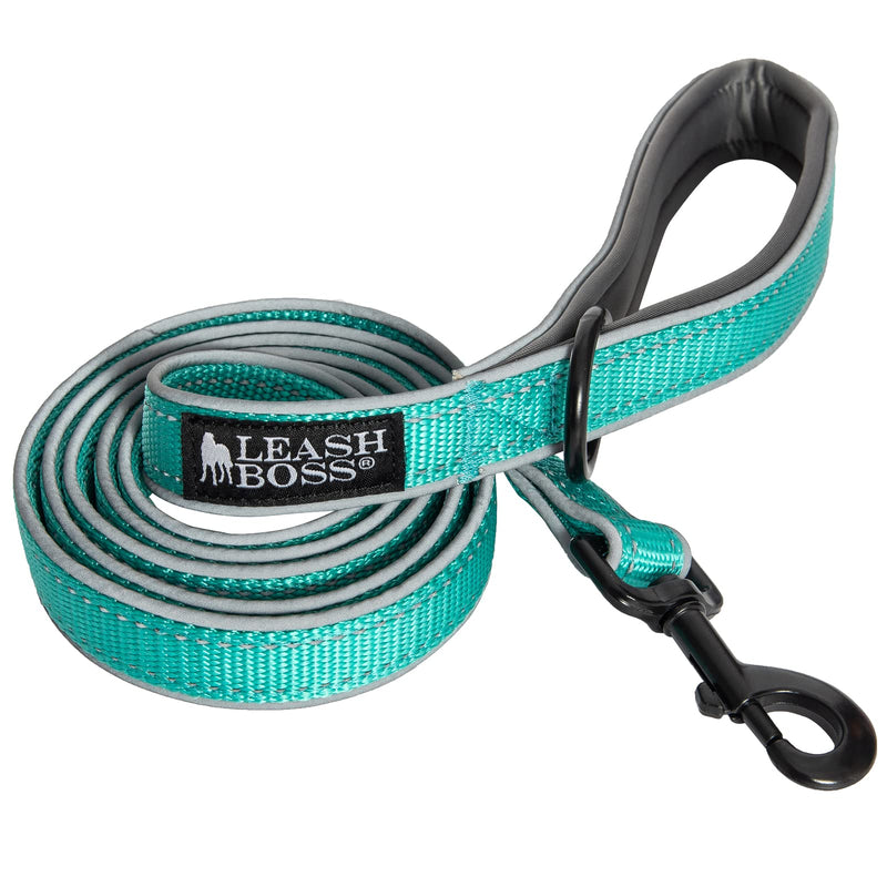Leash Boss 6ft Ultra Comfort Double-Thick Soft Padded Handle Reflective Leash for Large and Medium Dogs, Heavy Duty for Large Breeds, Nylon for Small Dogs/Puppies 6 Ft x 1" Wide Aqua