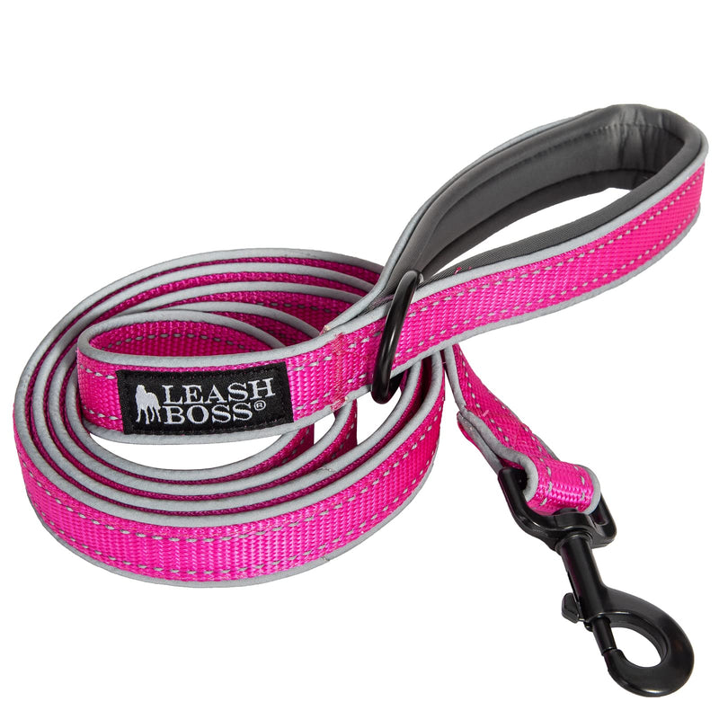 Leash Boss 6ft Double-Thick Soft Padded Handle Reflective Leash for Large, Medium Dogs & Puppies 6 Ft x 1" Wide Pink - PawsPlanet Australia