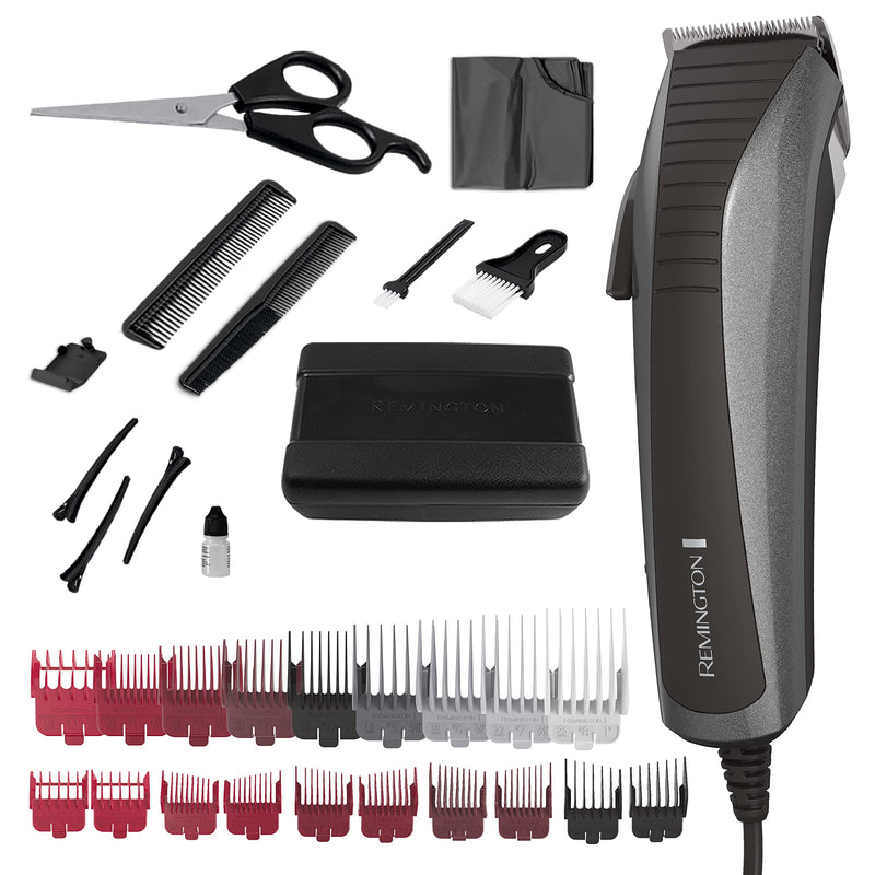 Remington® Easy Fade Haircut Kit, Hair Clippers for Men, Tapered and Standard Fixed Combs, Travel Case Included, Black - PawsPlanet Australia