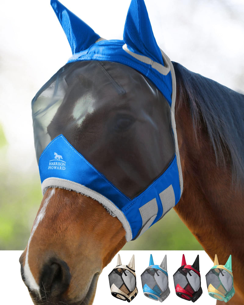 Harrison Howard Pro Luminous Horse Fly Mask Standard with Ears UV Protection for Horse Signature Blue Large Full Size Full (Large) - PawsPlanet Australia