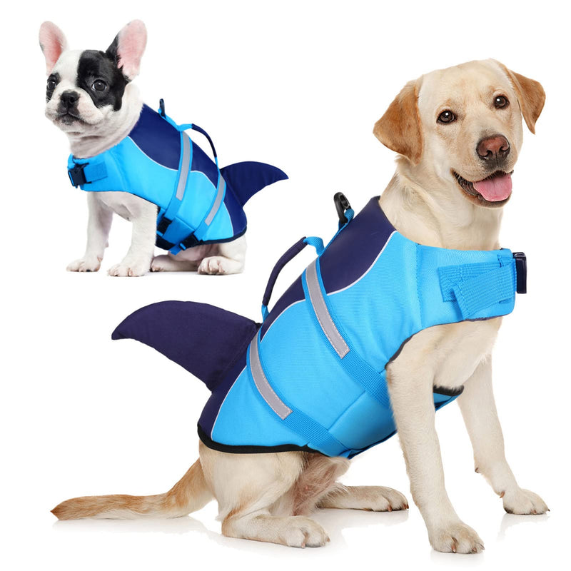 AOFITEE Dog Life Jacket, Dog Life Vest for Swimming, High Flotation Dog Life Vests with Rescue Handle, Reflective French Bulldog Life Jacket, Shark Fin Dog Life Jacket for Small Medium Large Dogs Blue - PawsPlanet Australia