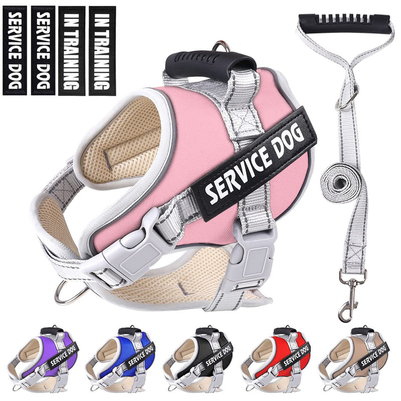 Dogmify Service Dog Vest,No Pull in Training Service Dog Harness and 5FT Dog Leash Set, Adjustable 3M Reflective Nylon Pet Dog Vest with Handle,Easy Control for Small Medium Large Dogs Small (Pack of 1) Pink - PawsPlanet Australia