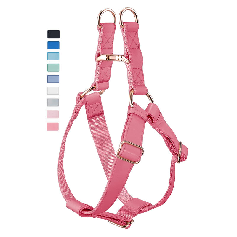 Soft Leather No Pull Dog Harness - Adjustable Step in Dog Harness with Rose Gold Heavy Duty Metal Buckle, Freedom Nylon Dog Halter Vests for Small Medium Large Dogs Easy Walking Training M, Dark Pink M (Neck&Chest Girth 20"-26"x Width 1") - PawsPlanet Australia