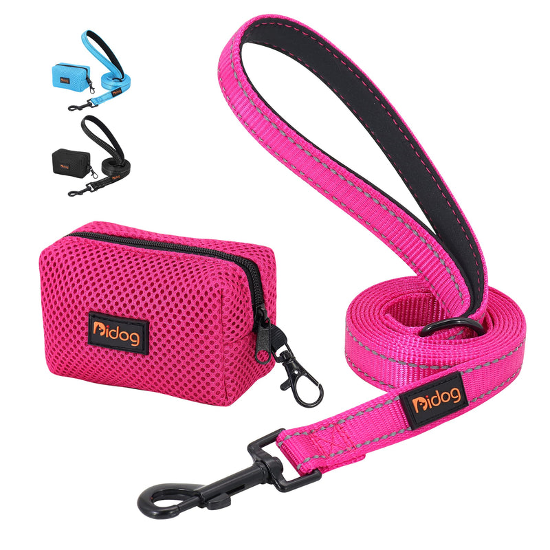 Didog 6FT Reflective Nylon Dog Leash, Durable 1” Wide Walking Pet Lead with Soft Padded Handle & Mesh Dispenser Poop Bag for Small Medium Large Dogs, Hot Pink - PawsPlanet Australia