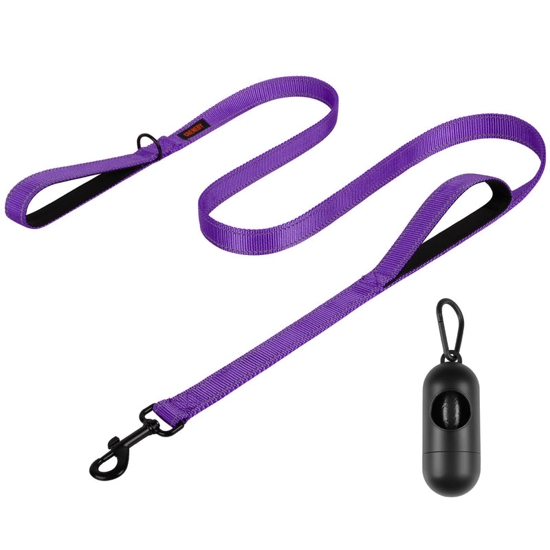 Heavy Duty Dog Leash with Double Handles - 6FT Reflective Anti-Pull Training Lead for Large Dogs, Padded Handle Durable Nylon Leash (Purple) 72 Inch\6FT Purple
