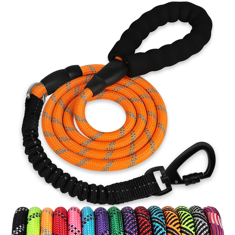 Rope Dog Leash 4 FT: Heavy Duty Leashes with Swivel Lockable Hook Reflective Threads Bungee and Padded Handle - Dog Lead for Large Small Medium Dogs Outside Walking Hiking Orange 4ft*1/2'' - PawsPlanet Australia