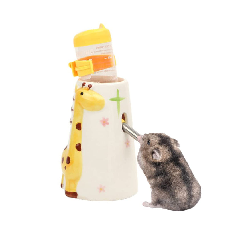Hamster Water Bottle Small Animal Standing Water Dispenser Ceramic Base Cage Hanging Water Feeding Bottles Auto Dispenser for Hamster Guinea Pig Squirrel Rabbit Hedgehog (Yellow) Yellow - PawsPlanet Australia
