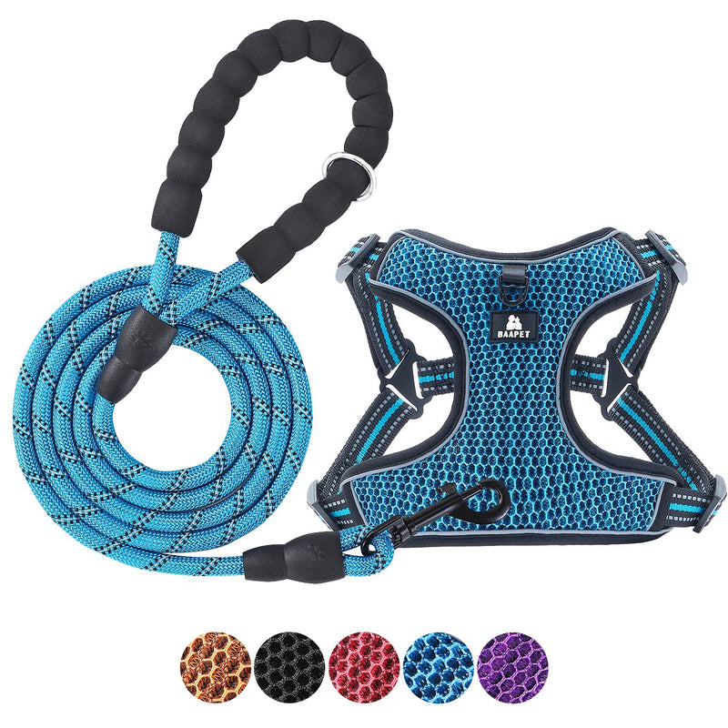 BAAPET Breathable Dog Harness for Small Puppy, Medium Dogs Step-in and Air Mesh with 6 Feet Reflective Rope Dog Leash M - 6 FT x Chest (18~22'') Blue