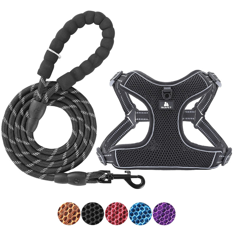 BAAPET Breathable Dog Harness for Small Puppy, Medium Dogs Step-in and Air Mesh with 6 Feet Reflective Rope Dog Leash (M - 6 FT x Chest (18~22''), Black) M - 6 FT x Chest (18~22'') - PawsPlanet Australia