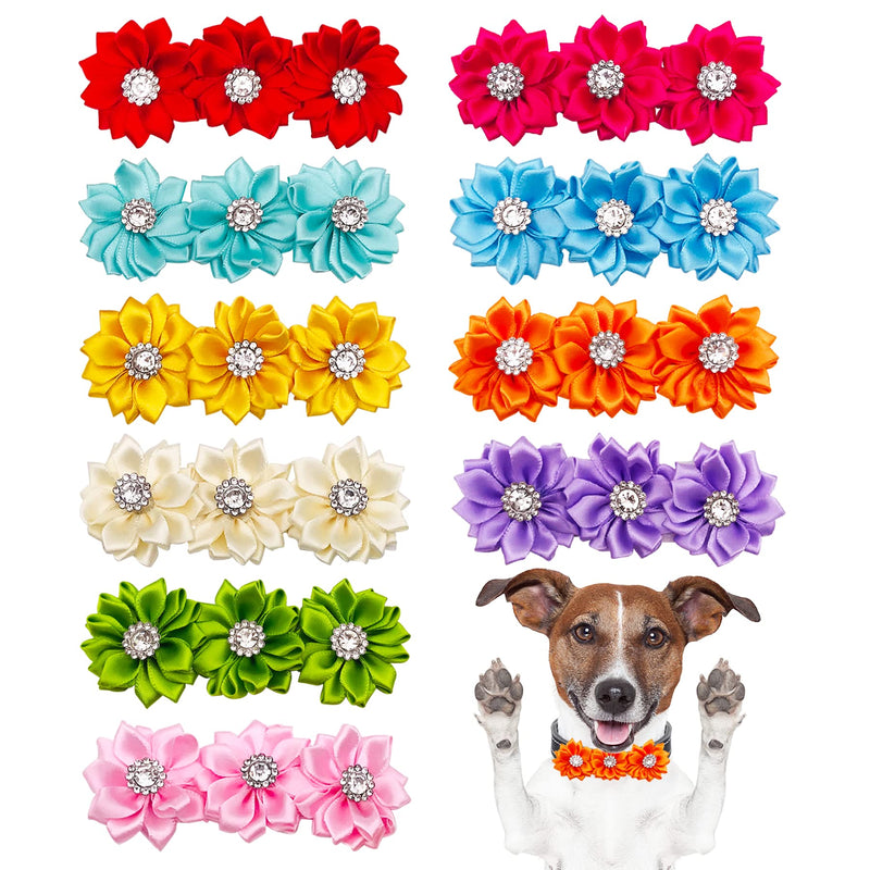 Dog Collar Flowers 10 Pcs Pure Bows with Rhinestones Slip on Collar Small Large Dogs Collars Flower Attachment Grooming Accessories - PawsPlanet Australia